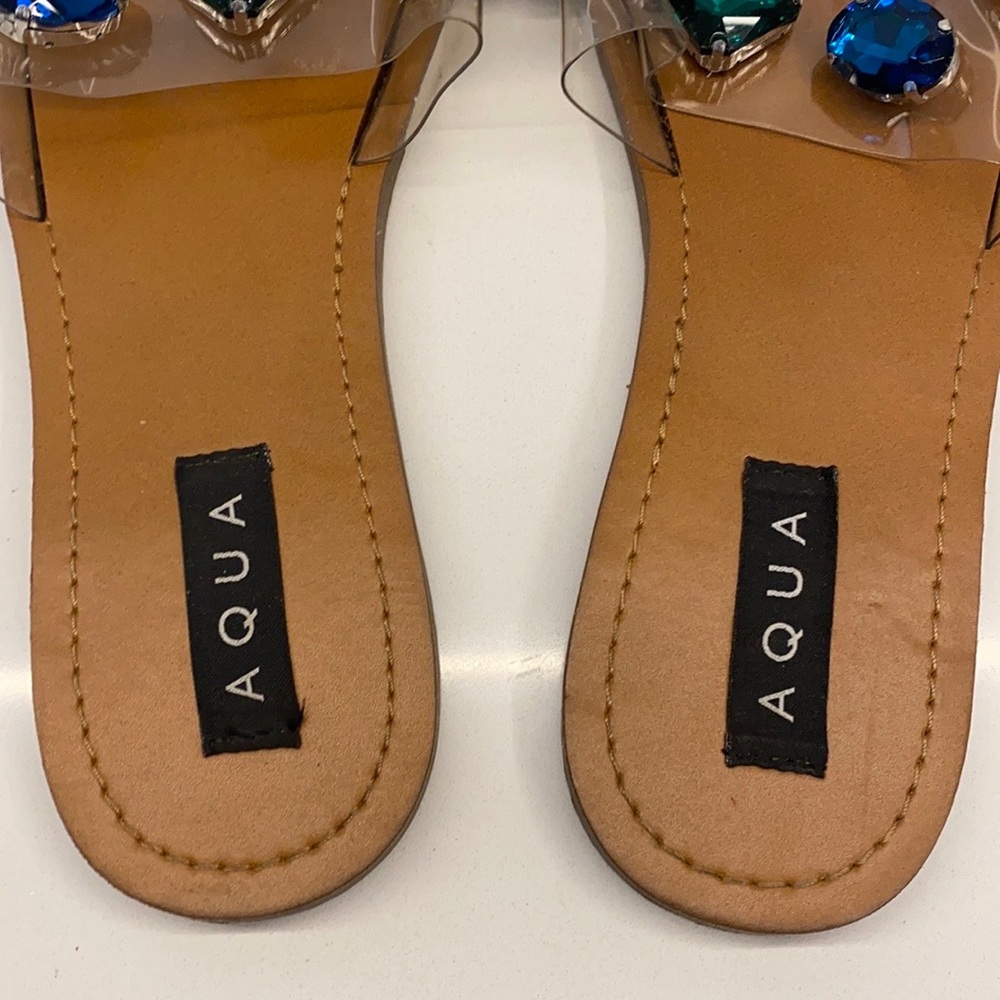 Aqua Trinket Embellished Slide Sandals - Picture 6 of 8